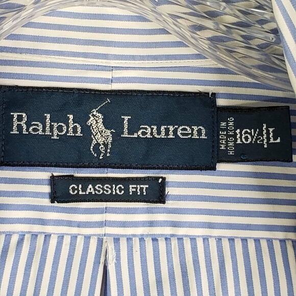 Polo Ralph Lauren Shirt Oxford Button Down Mens Size 16.5 Large LS Blue Striped - Picture 7 of 9